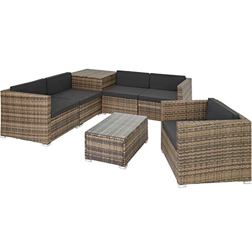 Conjunto de Jardim TECTAKE Pisa (Castanho - Aço - 67x75x64.5 cm) TecTake - Móveis de exterior - 5 cadeiras, mesa metálica, almofadas confortáveis, vidro removível