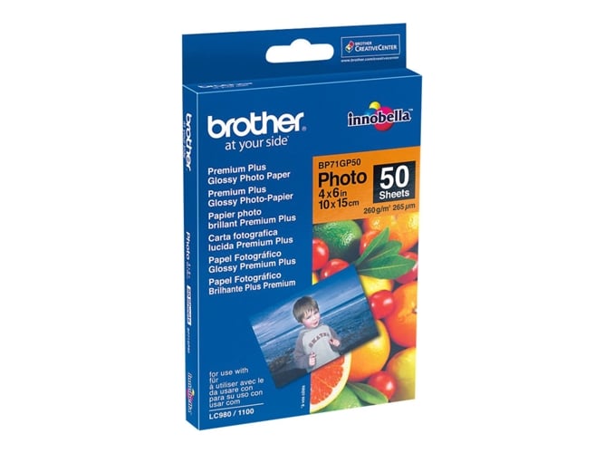 Papel Fotográfico BROTHER BP-100 (50 Folhas) Brother - Papel de impressora e copiadora - branco, 260 g/m², 10x15 cm, 50 folhas