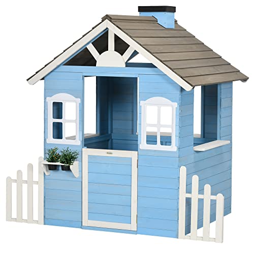 Casa de Madeira para Crianças Outsunny | 151 x 112.5 x 142 cm - Azul Outsunny - Brinquedos - madeira, crianças, azul
