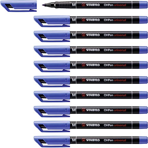 Marcadores Permanentes STABILO OHPen Azul (Caixa de 10) Stabilo - Marcadores - ponta média, azul, tinta à base de água, removível