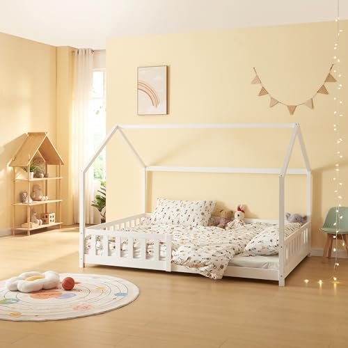 Cama de Madeira EN CASA (Branco - 140x200cm) [en.casa] - Conjuntos de móveis - madeira, branco, 140x200cm