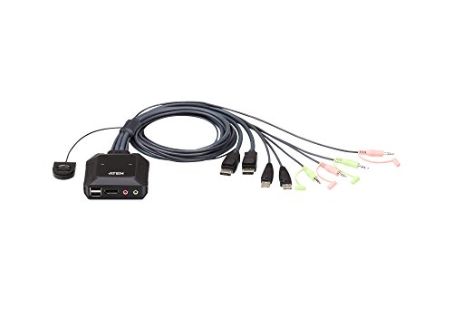 Adaptador KVM ATEN CS22DP em Preto e Prateado ATEN - Comutadores kvm - usb 2.0, preto, prateado, 3m