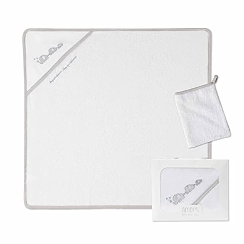 Toalha para Bebé AMOMI Elefante (Algodão - Branco) Amomí - Roupa de cama e cama - algodão, branco, capuz, durável