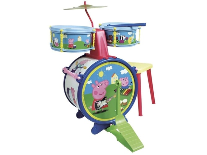Bateria com Assento de Boneca PEPPA PIG 2323 REIG MUSICALES - Instrumentos de brinquedo - pedal, bongos, cadeira, 30 cm