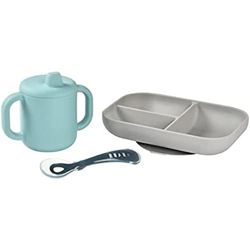 Conjunto de Refeição BÉABA (Azul - Silicone) Beaba - Jogos de talheres - silicone, três compartimentos, pegas, colher