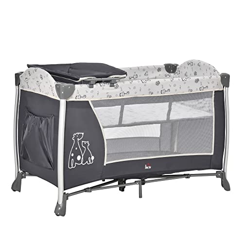 Berço de Viagem HOMCOM Dobrável (Cinzento) HOMCOM - Móveis para bebês e crianças pequenas - berço, viagem, dobrável, cinzento