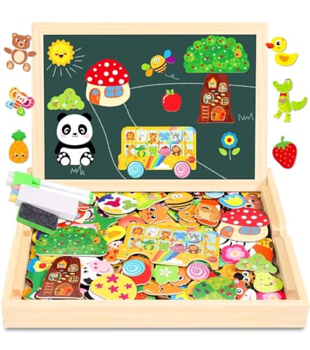 Jogo Didático JOJOIN Wooden Puzzle with Magnetic Blackboard and Animal Fruits (Idade Mínima: 2) Jojoin - Jogos - didático, madeira, puzzle, tábua magnética, frutas animais