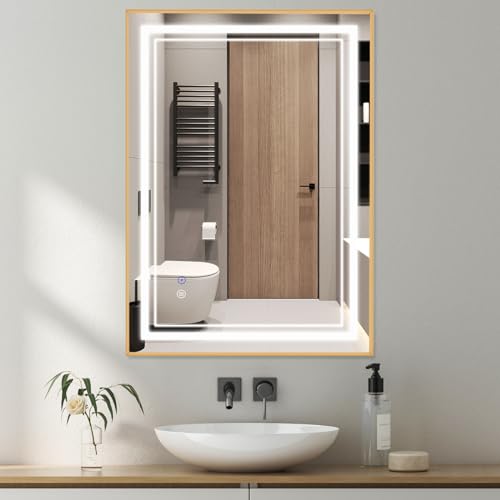 Espelho SANITE MODAR com Luzes Led (Dourado - 60 x 80 cm) SaniteModar - Espelhos - luzes LED, dourado, metal, 60x80 cm