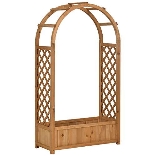 Plantador com suporte Outsunny | 83x36x152 cm - Madeira natural Outsunny - Arcos de jardim, treliças, caramanchões e pérgulas - madeira, natural, 83x36x152 cm