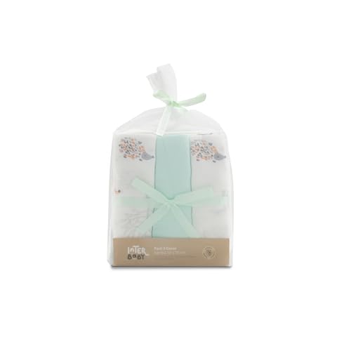 Pack 3 Panos Interbabies Fox Menta (55 x 70 cm) Interbaby - Fraldas - pack, panos, interbabies, fox, menta, 55x70cm