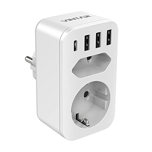 Adaptador VINTAR 6 em 1 (USB - Tipo F - Preto) VINTAR - Tomadas e soquetes de energia - adaptador, vintar, 6 em 1, usb, tipo f, preto