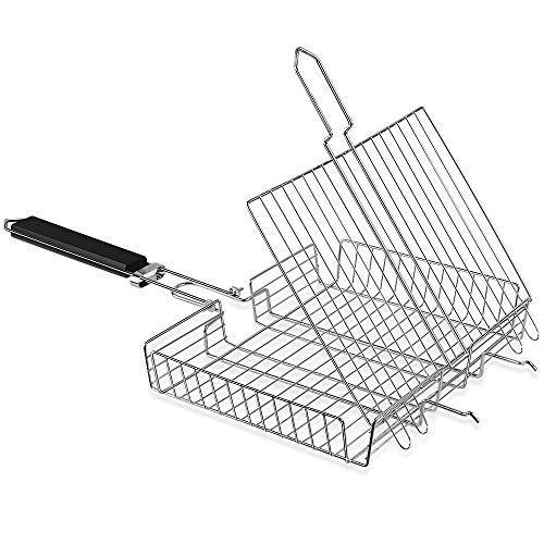 Cesto Portátil para Churrasco SZSMD | Aço Inoxidável - Cinzento SZSMD - Acessórios para churrasco ao ar livre - portátil, aço inoxidável, cinzento