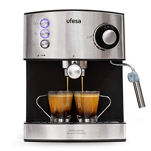 Máquina de Café Expresso UFESA CE7240 (20 bar - 3 Níveis de Moagem) Ufesa - Cafeteiras e máquinas de expresso - 20 bar, 3 níveis moagem, 2 copos, vaporização turbo
