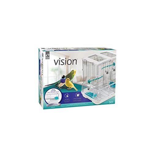 Gaiola para Passáros VISION S01 (Azul e Branco) VISION - Sistemas de contenção de animais de estimação - porta, compartimento alimentação, pote água, balcão