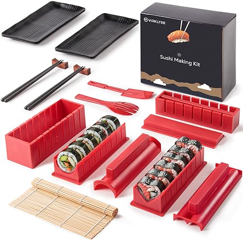 Conjunto de 17 Peças de Sushi VIRKLYEE Vermelho Virklyee - Utensílios de Cozinha - conjunto, 17 peças, sushi, vermelho