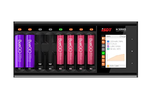 Carregador Pilhas ISDT N8 (AA - AAA - 8 Unidades) Shenzhen ISD Technology Co., Ltd - Carregadores de bateria de uso geral - carregador pilhas, isdt n8, aa/aaa, ranhuras, carga rápida, multicanal