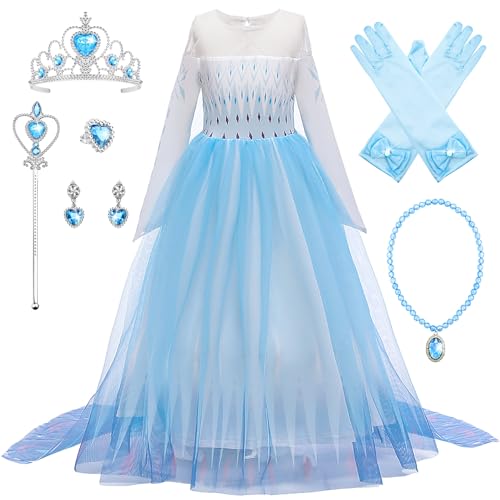 Fato de Menina DISFRAZZES Princesa Elsa (Tam: 5 a 7 anos) New front - Brincadeira de faz de conta - fato, acessórios, anel, colar, coroa, luvas