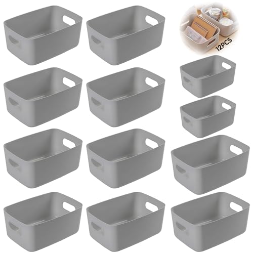 Conjunto de 12 Caixas de Arrumação EUZLABBY EUZLABBY - Recipientes de armazenamento doméstico - 12 caixas, plástico branco, asas, arrumação