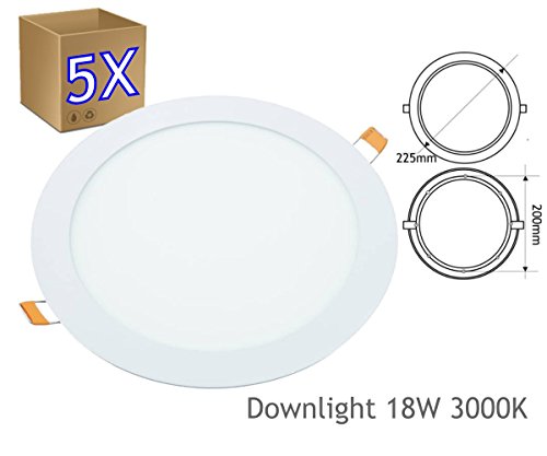 Pack Downlight LED 5 Unidades Ø 20 Cm 18W 1440Lm Jandei - Luminárias de teto - 5 unidades, 20 cm, 18W, 1440lm, 25.000 horas