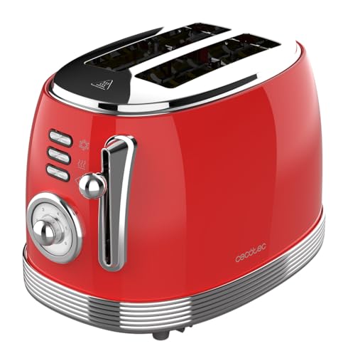 Torradeira Cecotec Toast&Taste 800 Vintage Light Red Cecotec - Eletrodomésticos de cozinha - torradeira, cecotec, toast&taste, vintage light red, capacidade 2 fatias, potência 850 w
