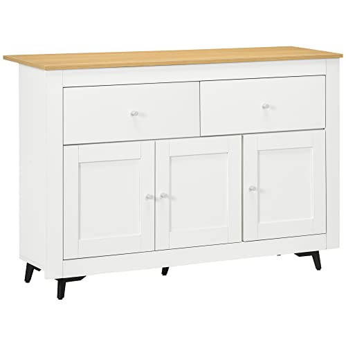 Aparador HOMCOM | 117 x 35 x 80 cm - Branco/Madeira HOMCOM - Armários de cozinha - 117x35x80 cm, branco, madeira