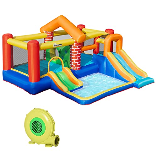 Piscina Insuflável Outsunny | 380 x 370 x 230 cm - Castelo Outsunny - Acessórios de pula-pula inflável - insuflável, 380x370x230 cm, castelo