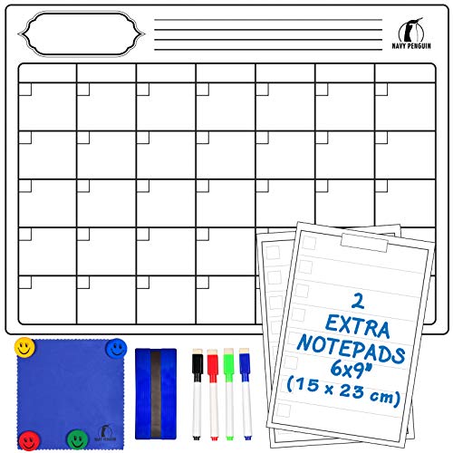 Conjunto Calendário Magnético e Planeador Semanal Grande Navy Penguin - Quadros brancos de apagar a seco - calendário magnético, planeador semanal, borrável, marcadores de cor
