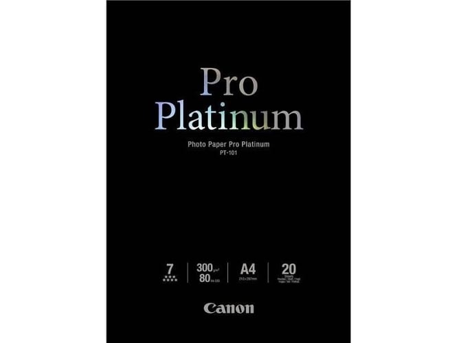Papel Fotográfico CANON Pro Platinum A4 300G/M² 20F (PT-101) Canon - Papel fotográfico - papel fotográfico, canon pro platinum a4, 300g/m2, 20 folhas