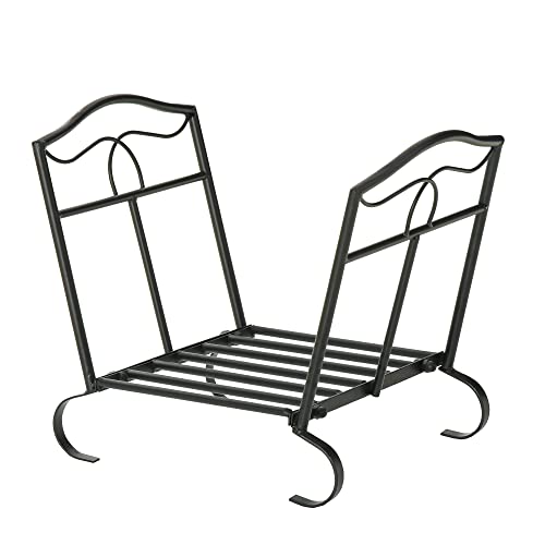 Estante de Madeira Outsunny | 47 x 30 x 38 cm - Preto SPANISH AOSOM - Suportes de lenha e transportadores - madeira, 47x30x38 cm, interiores, exteriores