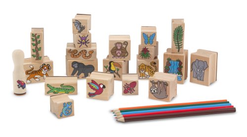 Kit de Carimbos MELISSA & DOUG Stamp-A-Scene Jungle Melissa & Doug - Kits de scrapbooking e carimbos - selva, 12 carimbos, 4 placas, livro