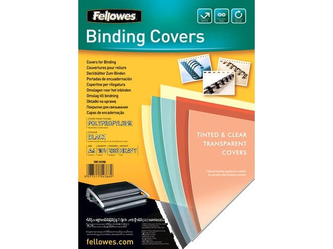 Pack 100 Capas para Encadernação FELLOWES Futura A4 Preto Fellowes - Papel de capa - pack, 100 capas, encadernação, fellowes, a4 preto