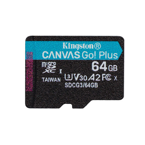 Cartão de Memória MicroSD KINGSTON Canvas Go Plus (64 GB - 170 MB/s) + Adaptador Kingston - Cartões de memória flash - 64 gb, microsd, 170 mb/s, uhs-i