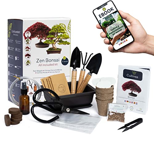 Kit Cultivo Bonsai Premium CULTIVEA 5 Unidades Cultivea - Kits de cultivo de plantas e ervas - terra desidratada, fertilizante, spray hidratação, tesoura, manual