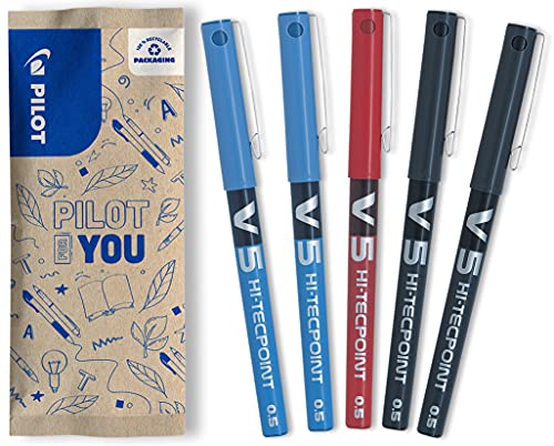 Caneta de Tinta Liquida PILOT V5 Azul e Preto Pilot - Canetas - tinta líquida, ponta Needle Point, ergonómica