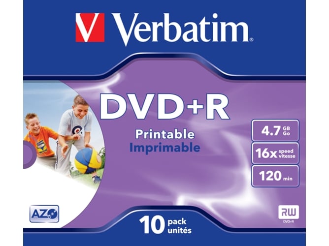 DVDs virgem VERBATIM DVD+R 4.7GB (10 unidades) Verbatim - Mídias vazias - DVD-R, 4.7GB, 10 unidades, 16x, ntsc/pal