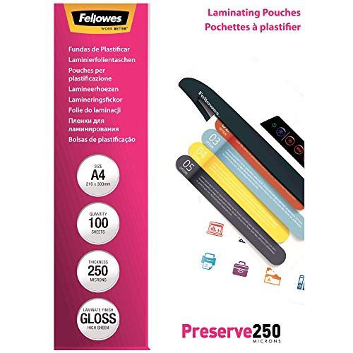 Bolsas de Plastificação FELLOWES 5401802 (100 unidade) Fellowes - Filme de laminação, pochetes e folhas - 100 unidades, plástico transparente, a4, 0,25 mm