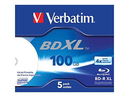 Disco Blu-Ray Verbatim BD-R XL 100GB 4x Wide Inkjet Printable 5 Pack Verbatim - Mídias vazias - disco, blu-ray, verbatim, bd-r xl, 100gb, 4x, wide, inkjet, printable