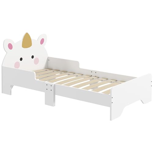 Cama Infantil Zonekiz Madeira Branco (143 x 74 x 67 cm) SPANISH AOSOM - Camas e estruturas de cama - madeira, branco, baixa altura, barreiras laterais