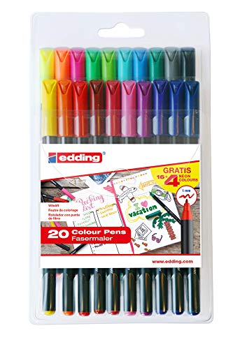 Canetas de Feltro EDDING E1200-20S (Multicor - Ponta Média) Edding - Marcadores e marcadores de texto - multicor, ponta média, tinta à base de água, traço 0,5-1 mm