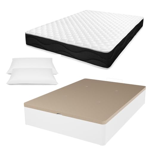 Conjunto de Cama AMUEBLATE ONLINE Venus (Branco - 135x190cm) amuéblate online - Camas e estruturas de cama - madeira, fibra, viscoelástico, mala abatível