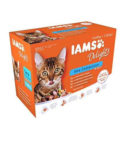 Ração para Gato IAMS (12 x 85 g - Seca e Húmida - Sabor: Marisco) IAMS CHAT - Comida para gatos - seca, húmida, marisco, 85g