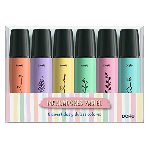 Marcador Fluorescente DOHE 4-6 Cores Pastel (6 Unidades) DOHE - Marcadores e marcadores de texto - fluorescente, tonalidades pastel, 6 cores, ponta biselada, traço 1,5mm