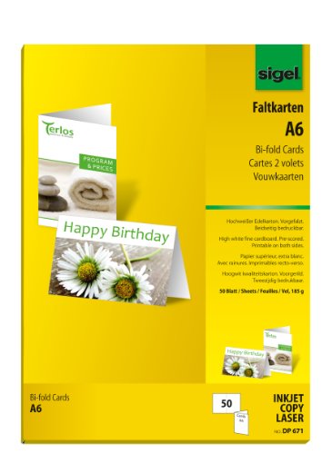 Cartões de Agradecimento SIGEL DP671 (Branco - 10.5x14.8cm) Sigel - Cartões de cumprimentos e de nota - 50 folhas, A6, 185g/m2, pre dobrado