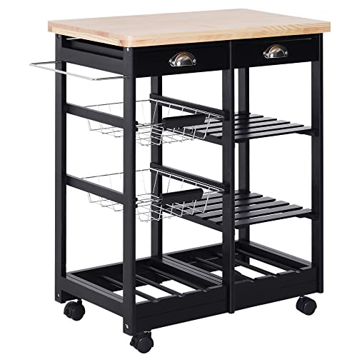 Carrinho de Cozinha HOMCOM | 74x37x76 cm - Preto HOMCOM - Carrinhos de cozinha e jantar - 74x37x76 cm, preto