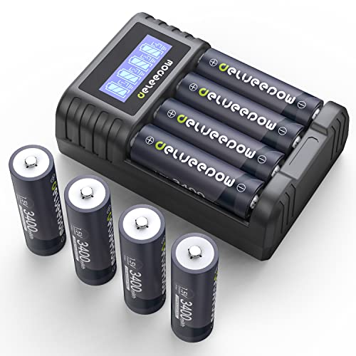 Pilhas Recarregáveis Delyeepow 8X1.5V 3400mAh Delyeepow - Baterias de uso geral - recarregável, litio, 3400mAh, 1.5v
