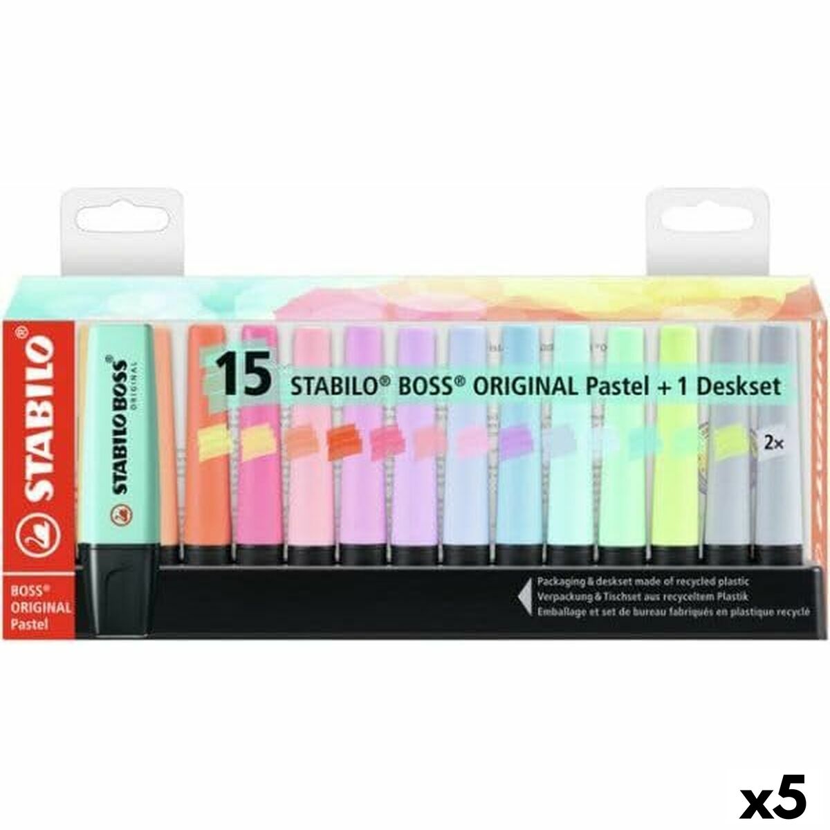 Marcador Fluorescente STABILO Boss Original Multicor (Caixa de 5) Stabilo - Marcadores e marcadores de texto - flúidos, multicor, ponta de fibra, tinta à base de água