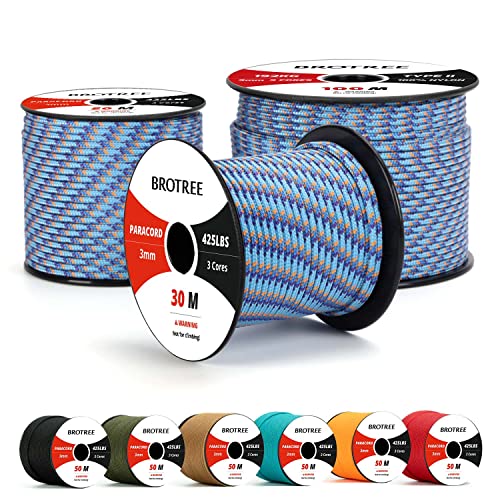 Corda de Paracord 3 Mm 30M 100% Nylon Tipo Ii 3 Fios 425 Para Exterior Brico BROTREE - Cabos e cordas de hardware - nylon, UV resistente, 3 fios, sobrevivência