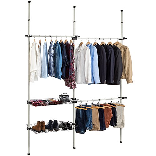 Varão TECTAKE Extensível com 3 Barras e 2 Cestos (Castanho - Aço) TecTake - Prateleiras industriais - extensível, 3 barras, 2 cestos, aço