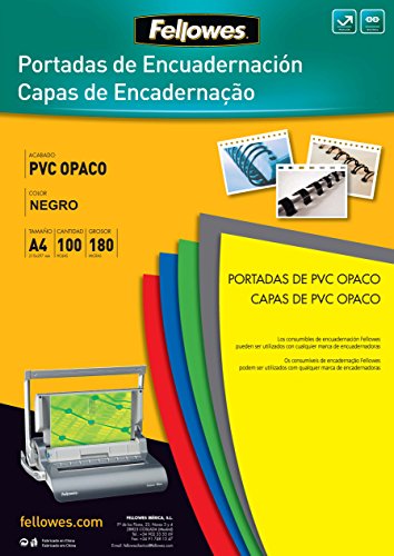 Pack 100 Capas para Encadernação FELLOWES 5100301 Fellowes - Papel de capa - 100 capas, a4, pvc, preta