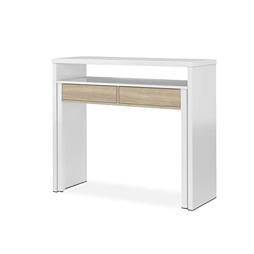 Secretária FORES Extensível Tyrion (Branco - Carvalho - 87,5 x 98,5 x 36 cm) Habitdesign - Estações de trabalho e cubículos - extensível, madeira, melamina, carvalho
